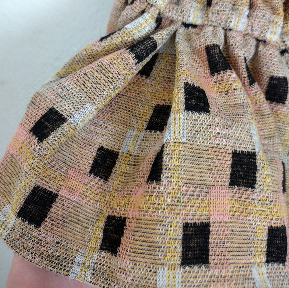 Eva Franco Ruffled Checkered Square Patterned Tan Multicolor Top Size Medium - Picture 10 of 13